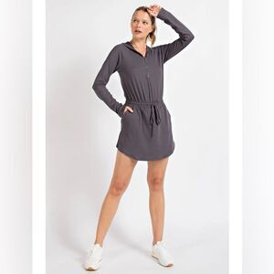 Rae Mode Getting Out Long Sleeve Gray Hoodie Romper. Size S